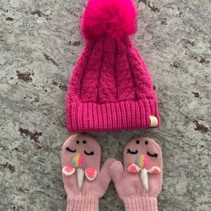 Pink Knit Hat and Mittens Set for Kids